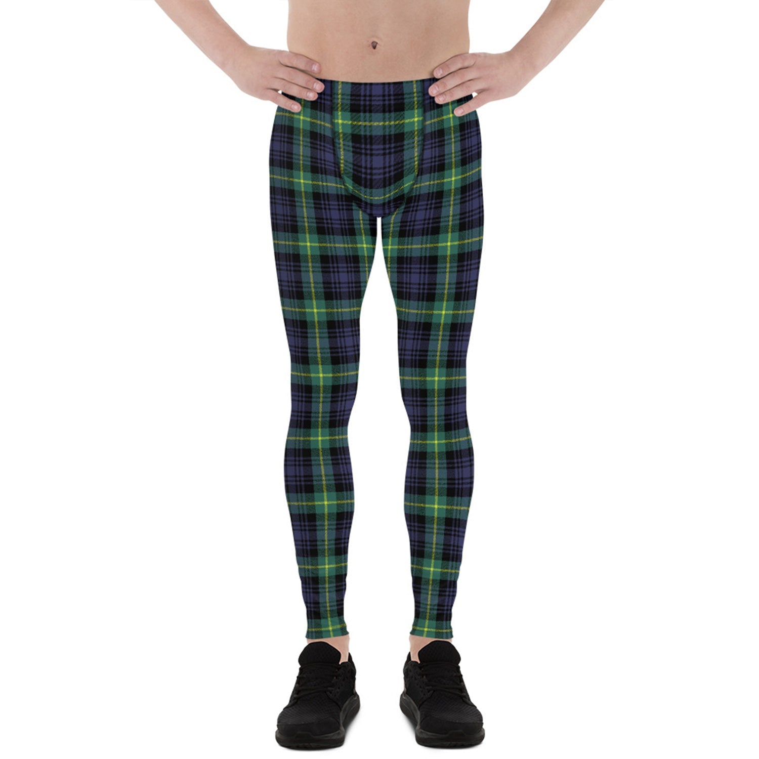 Green and Blue Plaid Tartan Leggings for Men - Anna's Shop