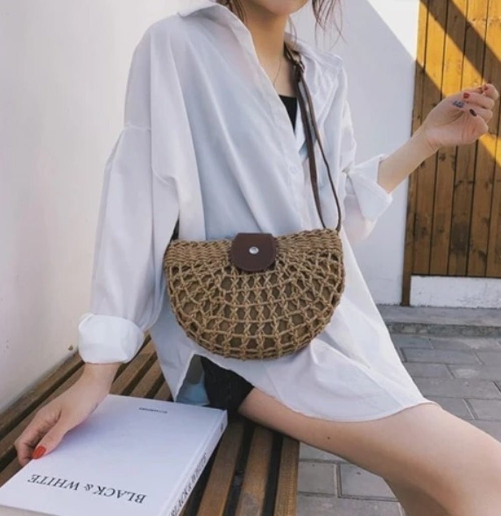 Half Moon Straw Crossbody Bag - Anna's Shop