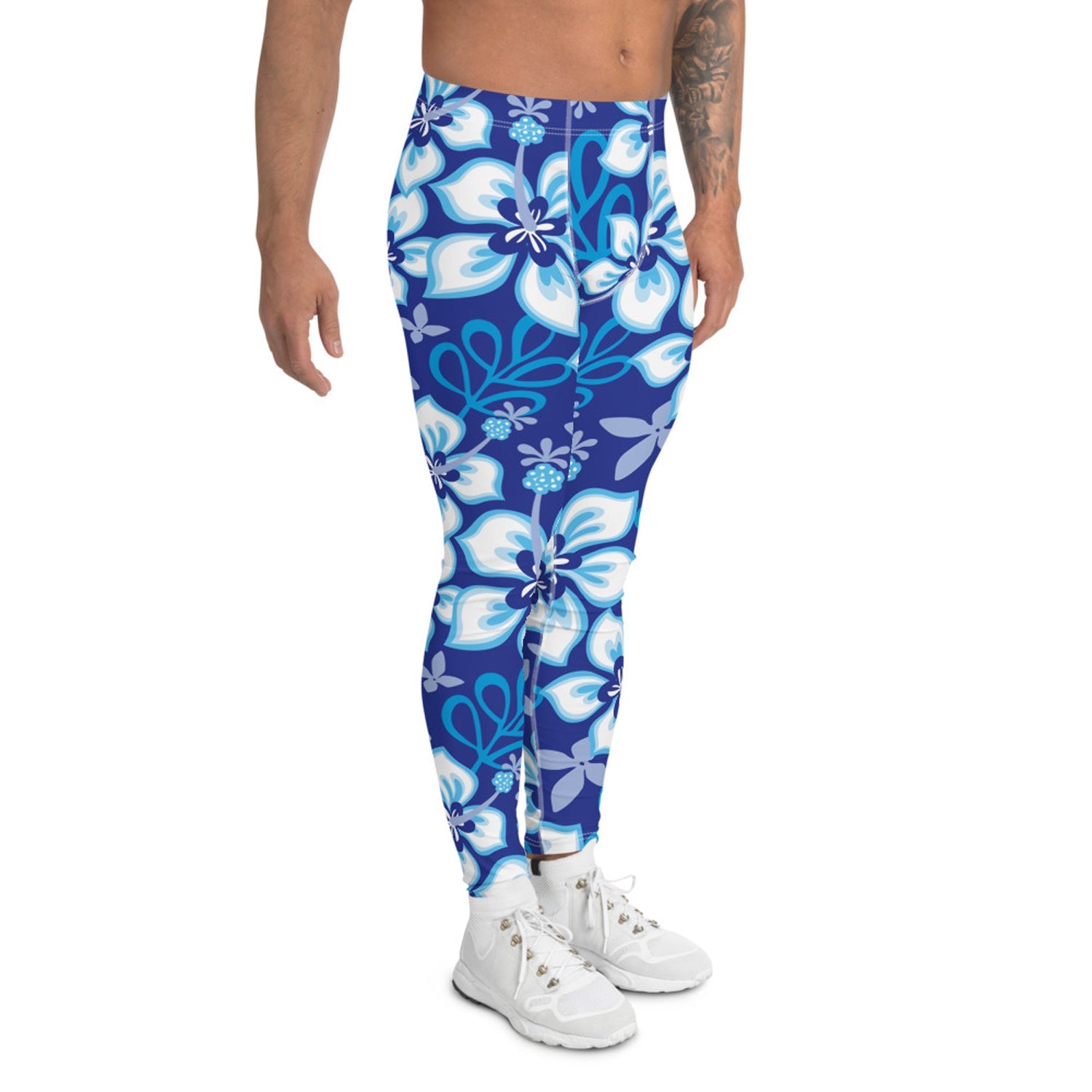 Hawaiian Hibiscus Leggings for Men in Ocean Blue - Anna's Shop