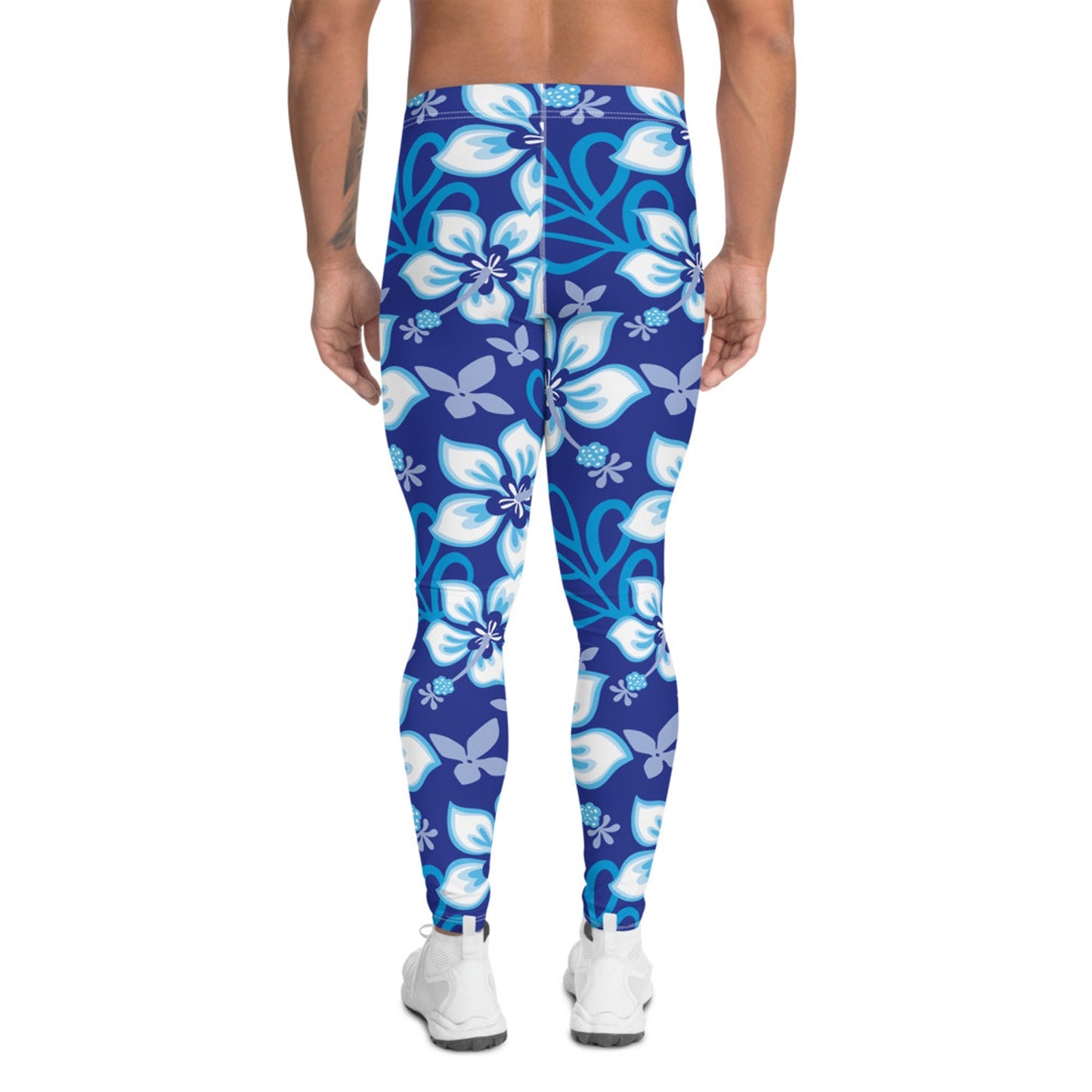 Hawaiian Hibiscus Leggings for Men in Ocean Blue - Anna's Shop