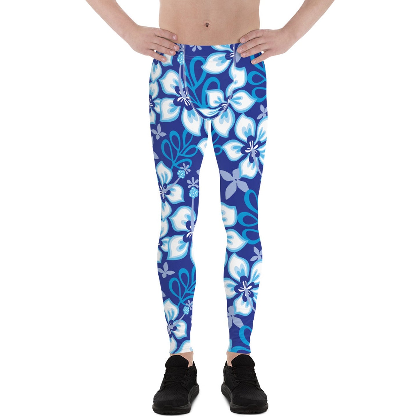 Hawaiian Hibiscus Leggings for Men in Ocean Blue - Anna's Shop