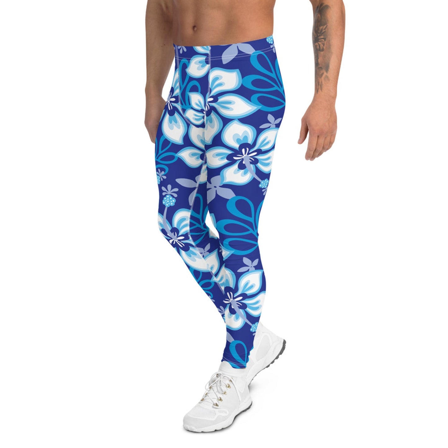 Hawaiian Hibiscus Leggings for Men in Ocean Blue - Anna's Shop