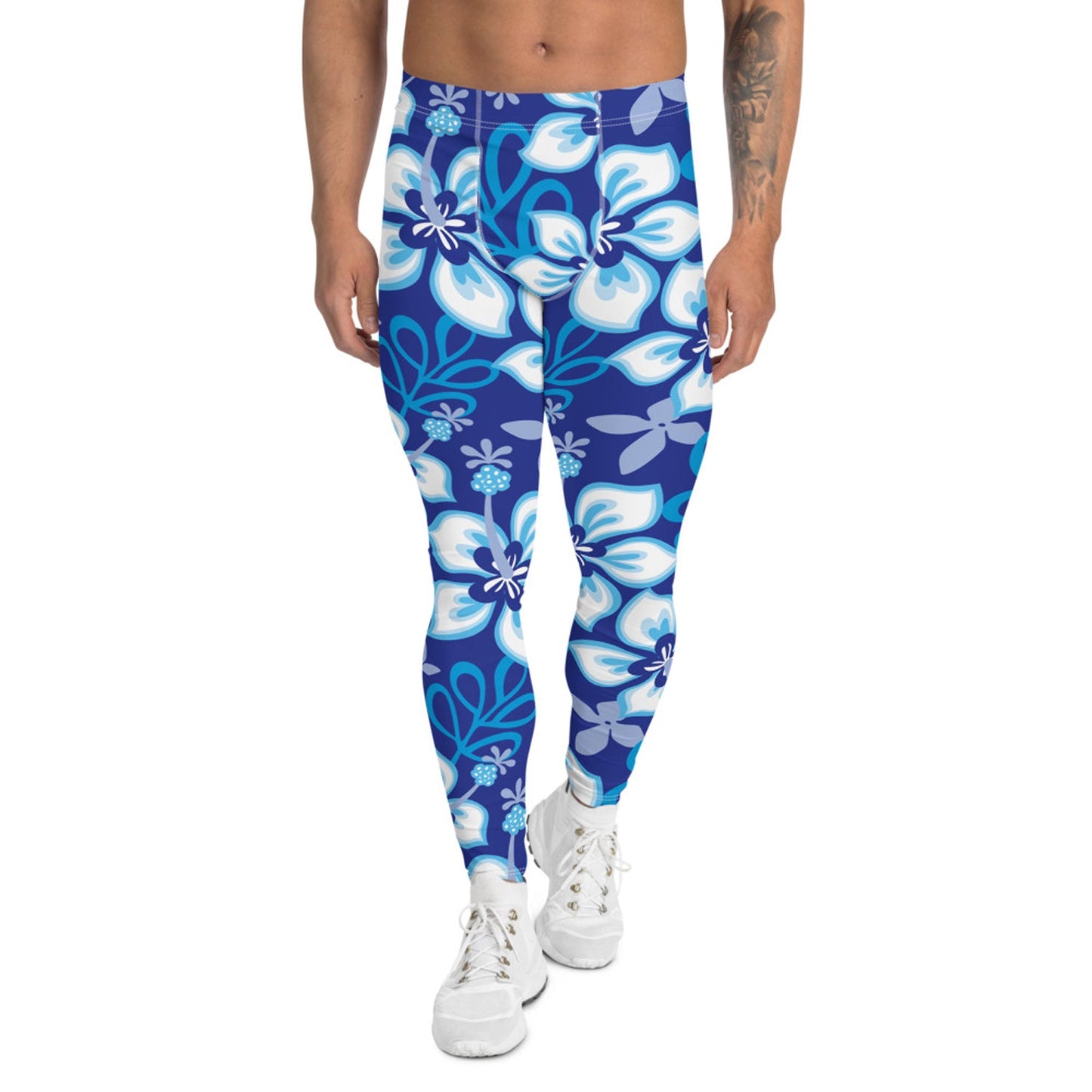 Hawaiian Hibiscus Leggings for Men in Ocean Blue - Anna's Shop