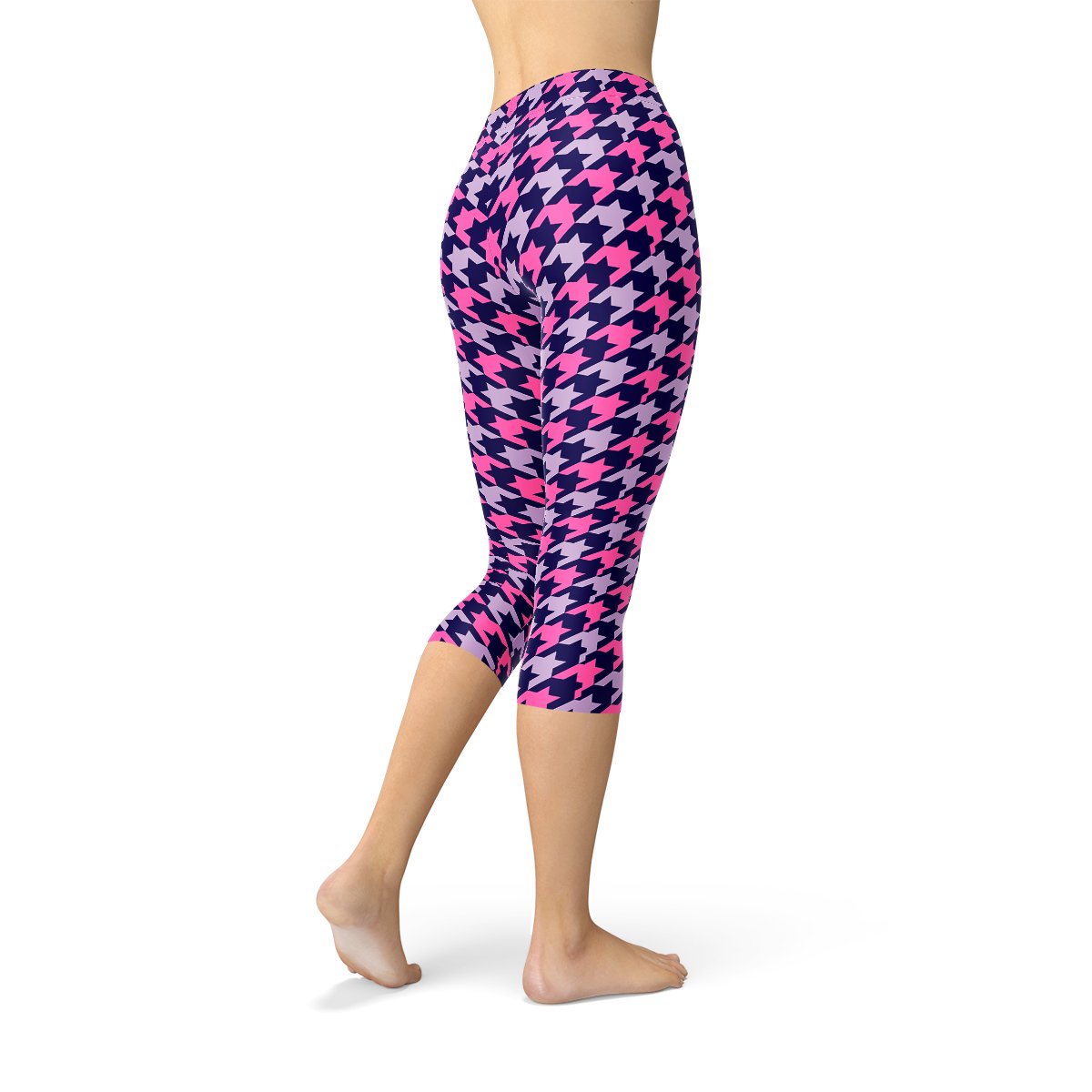 Houndstooth Pink Purple Capri Leggings - Anna's Shop