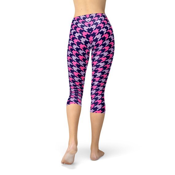 Houndstooth Pink Purple Capri Leggings - Anna's Shop