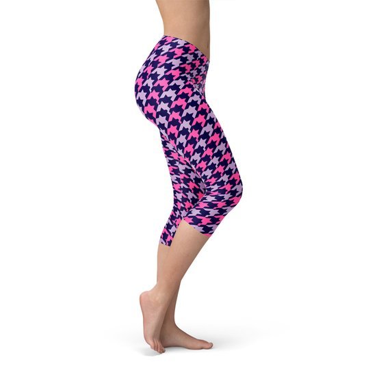 Houndstooth Pink Purple Capri Leggings - Anna's Shop