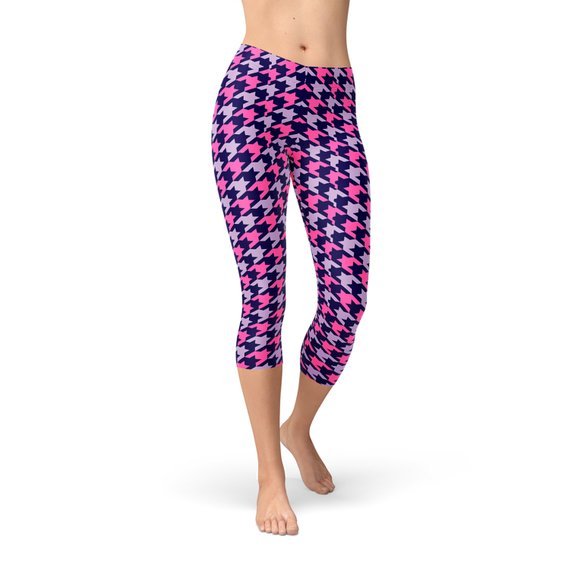 Houndstooth Pink Purple Capri Leggings - Anna's Shop