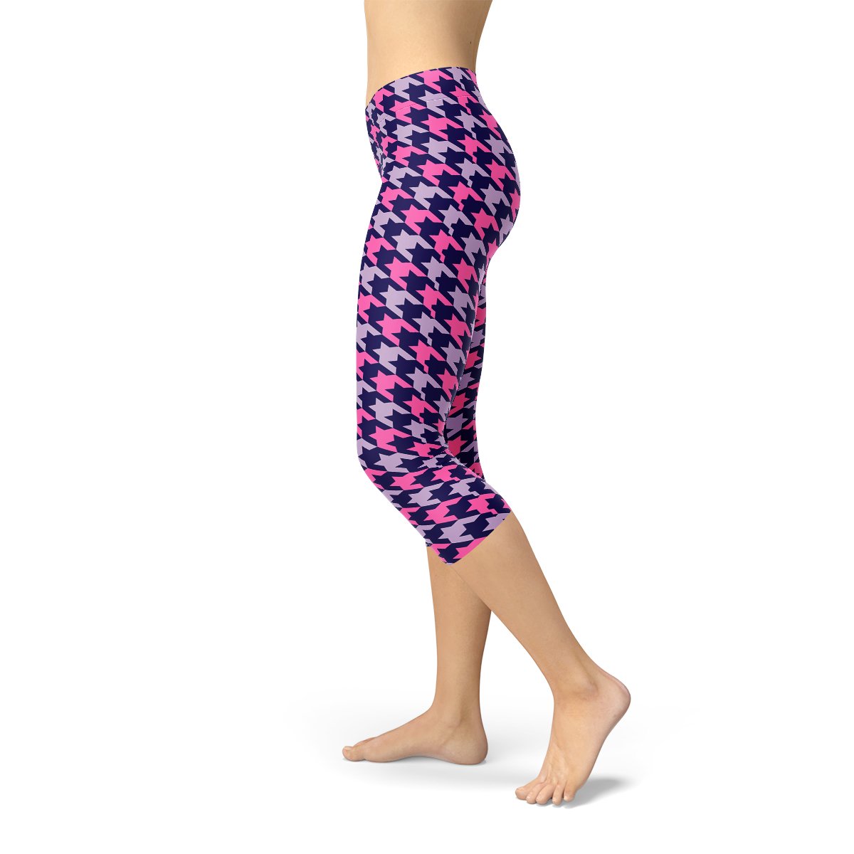 Houndstooth Pink Purple Capri Leggings - Anna's Shop