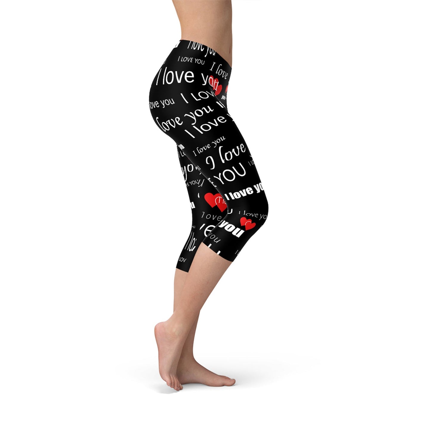 I Love You Black Capri Leggings - Anna's Shop