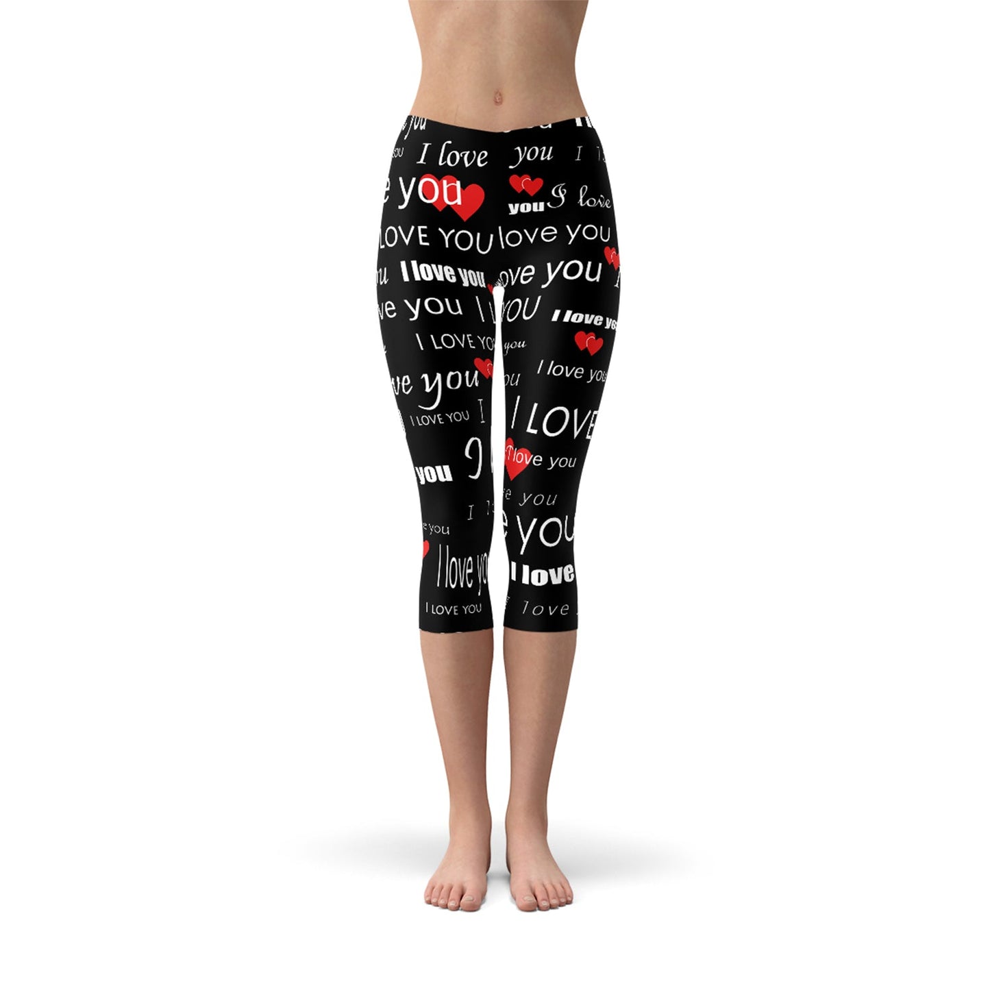 I Love You Black Capri Leggings - Anna's Shop