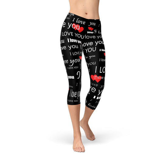 I Love You Black Capri Leggings - Anna's Shop