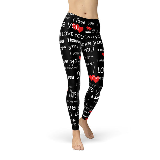 I Love You Black Leggings - Anna's Shop