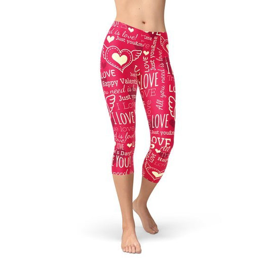 Love Hearts Red Capri Leggings - Anna's Shop