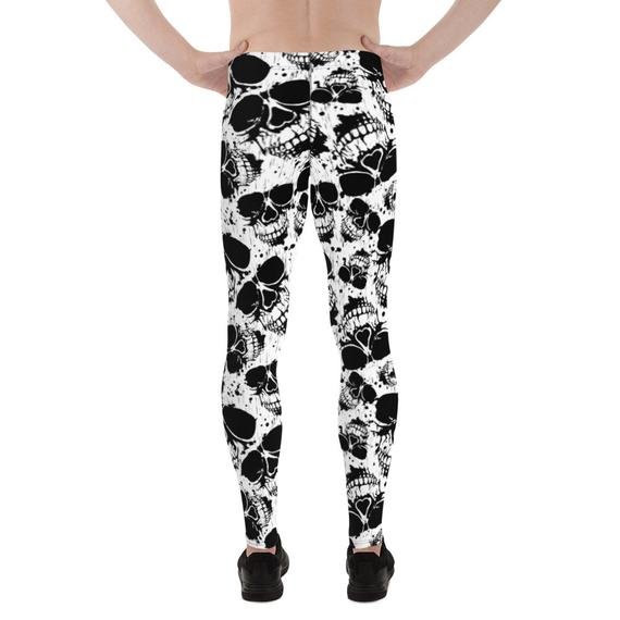 Mens Leggings - Black and White Skull Leggings - Anna's Shop