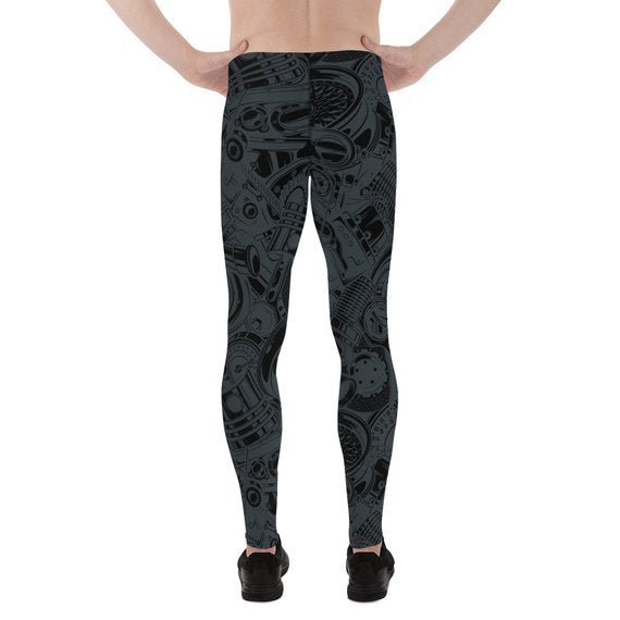 Mens Leggings - Black Leggings with Auto Parts - Anna's Shop