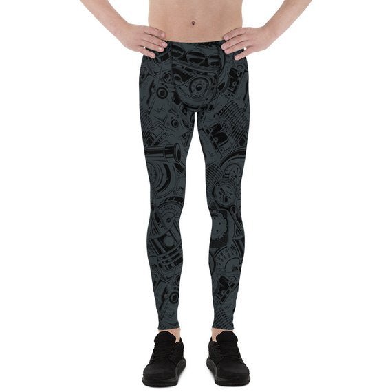 Mens Leggings - Black Leggings with Auto Parts - Anna's Shop