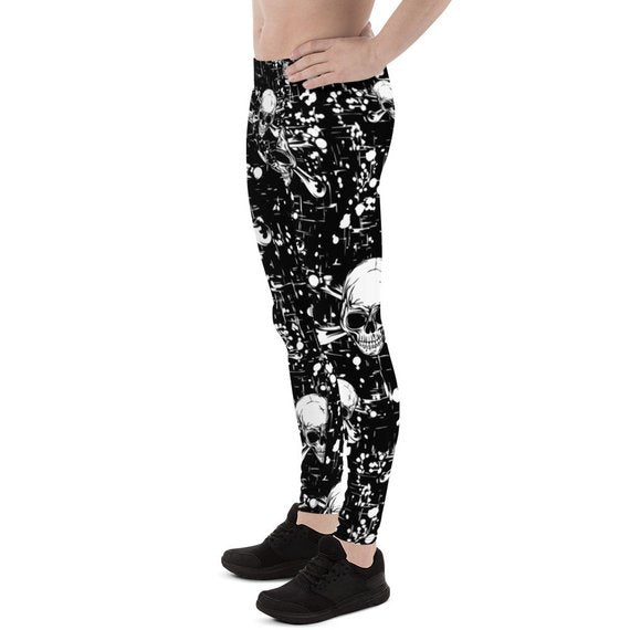 Mens Leggings - Black Skull Leggings - Anna's Shop