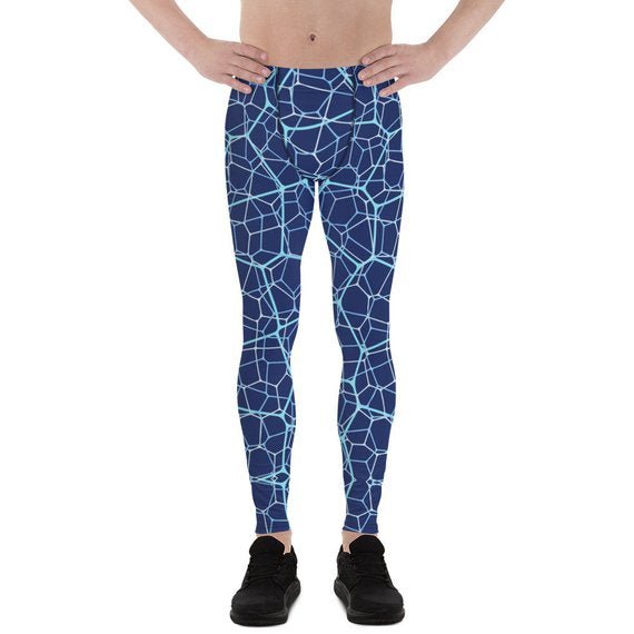 Mens Leggings - Blue Geometric Design Pattern - Anna's Shop