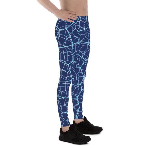 Mens Leggings - Blue Geometric Design Pattern - Anna's Shop