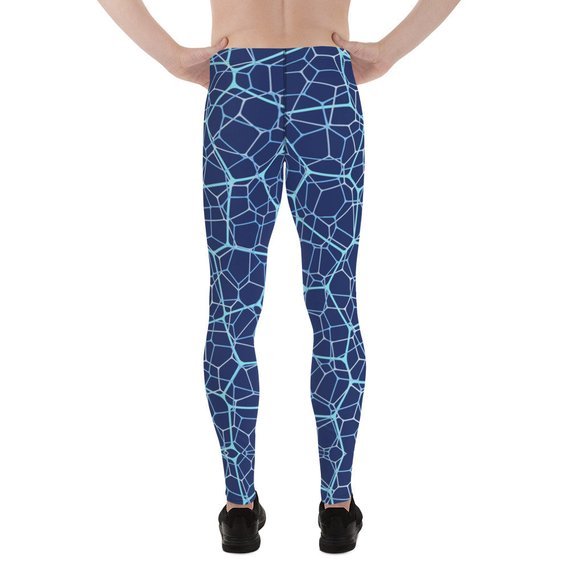 Mens Leggings - Blue Geometric Design Pattern - Anna's Shop