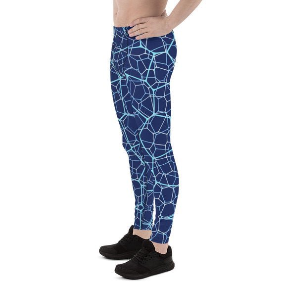 Mens Leggings - Blue Geometric Design Pattern - Anna's Shop