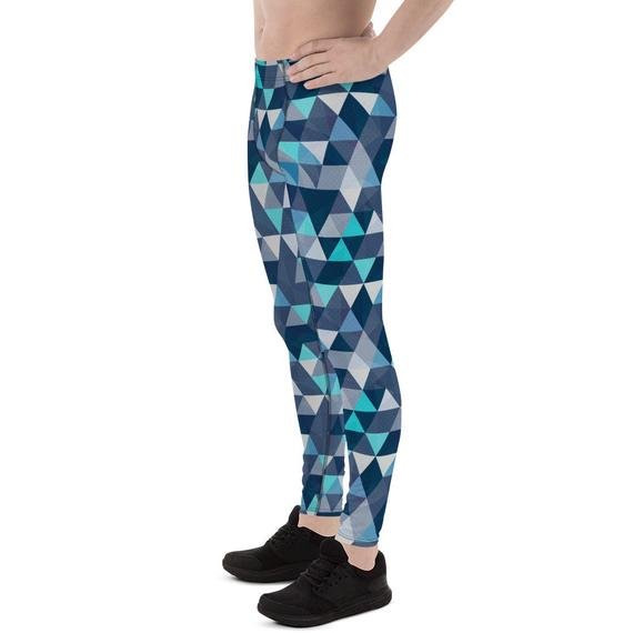 Mens Leggings - Blue Geometric Triangles Leggings - Anna's Shop