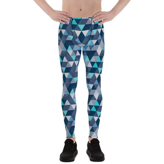 Mens Leggings - Blue Geometric Triangles Leggings - Anna's Shop