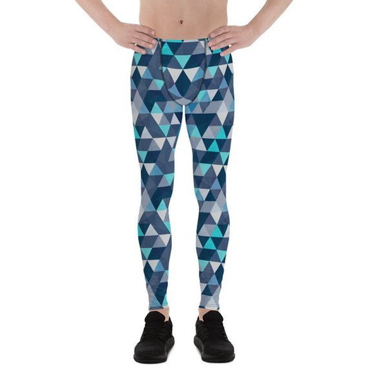 Mens Leggings - Blue Geometric Triangles Leggings - Anna's Shop