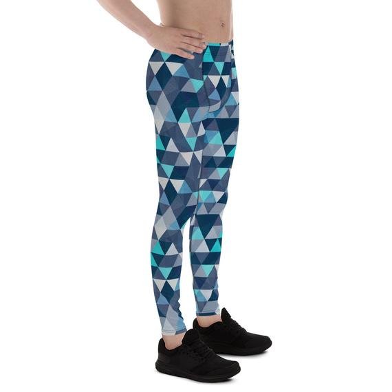 Mens Leggings - Blue Geometric Triangles Leggings - Anna's Shop