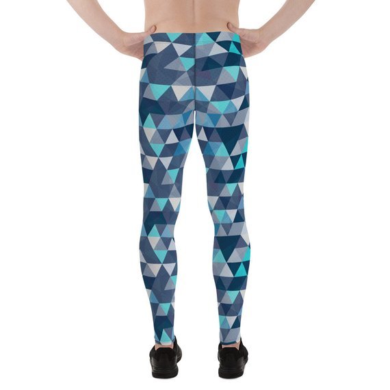 Mens Leggings - Blue Geometric Triangles Leggings - Anna's Shop