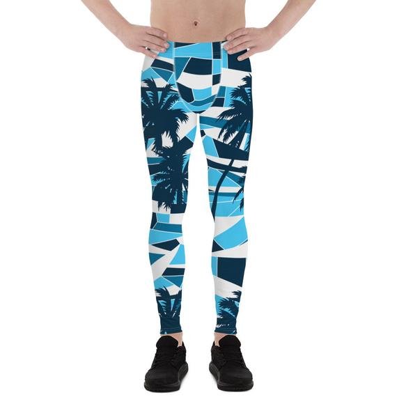 Mens Leggings - Blue Surf Tropical Palm Trees - Anna's Shop