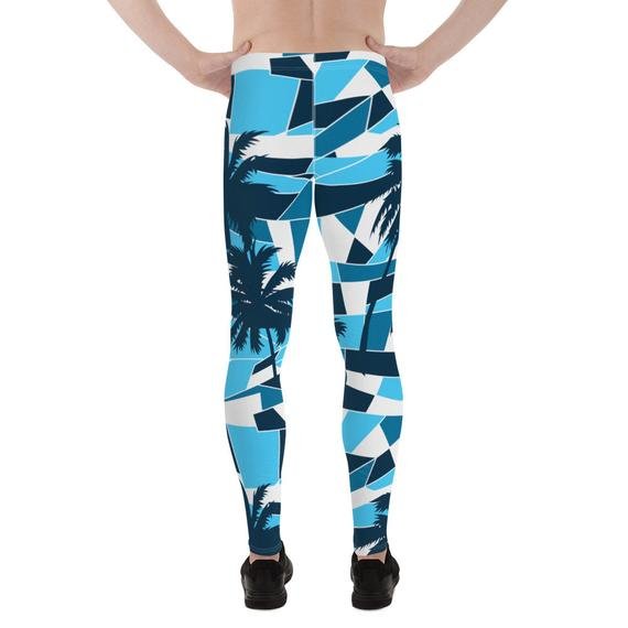 Mens Leggings - Blue Surf Tropical Palm Trees - Anna's Shop