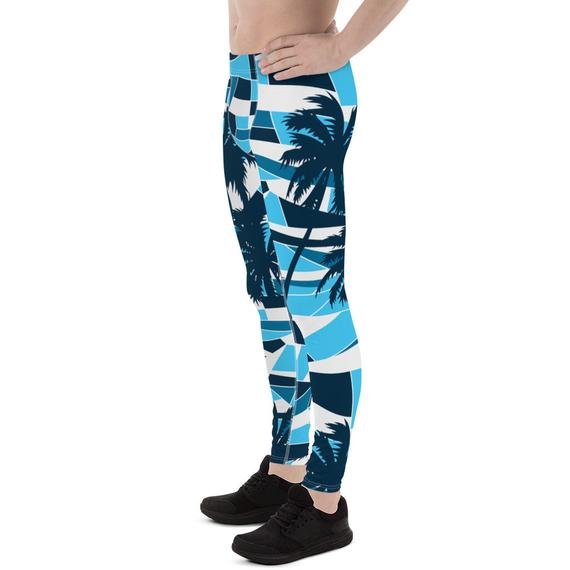 Mens Leggings - Blue Surf Tropical Palm Trees - Anna's Shop