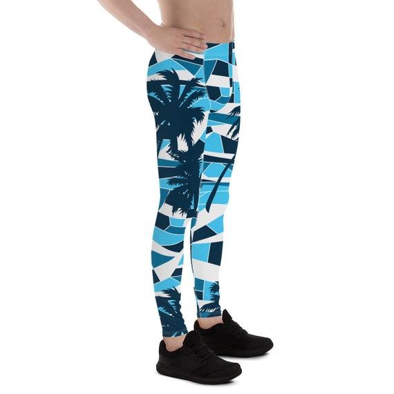 Mens Leggings - Blue Surf Tropical Palm Trees - Anna's Shop