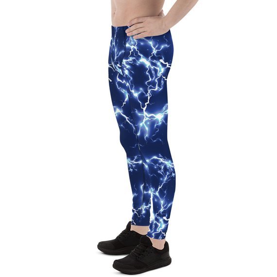 Mens Leggings - Blue Thunder Lightning Leggings - Anna's Shop