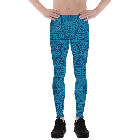 Mens Leggings - Blue Tribal Maori Tattoo Leggings - Anna's Shop