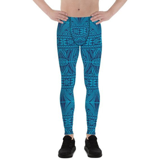 Mens Leggings - Blue Tribal Maori Tattoo Leggings - Anna's Shop