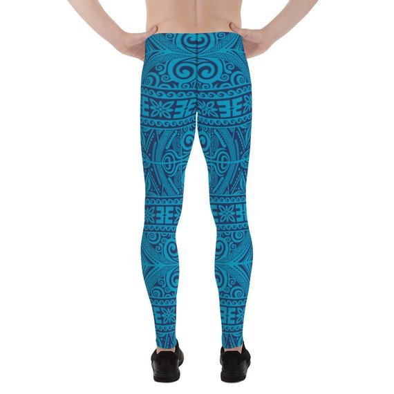 Mens Leggings - Blue Tribal Maori Tattoo Leggings - Anna's Shop