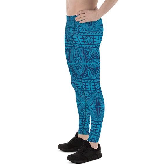 Mens Leggings - Blue Tribal Maori Tattoo Leggings - Anna's Shop