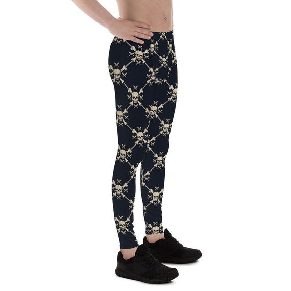 Mens Leggings - Chain Link Skulls Leggings - Anna's Shop