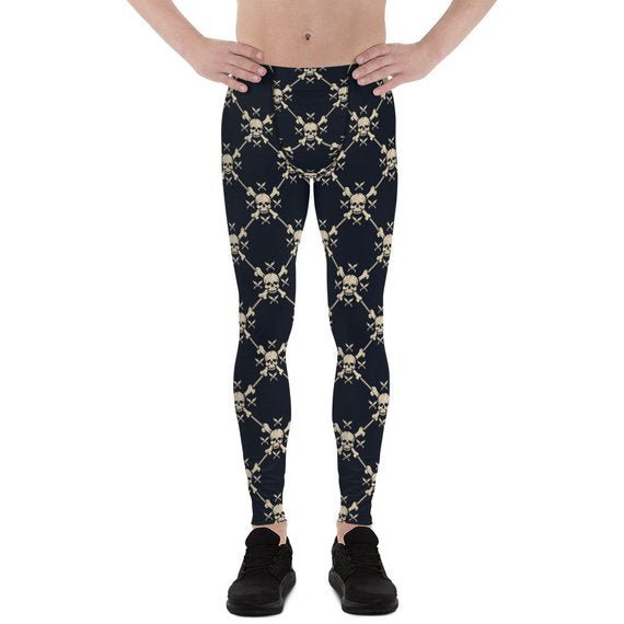 Mens Leggings - Chain Link Skulls Leggings - Anna's Shop