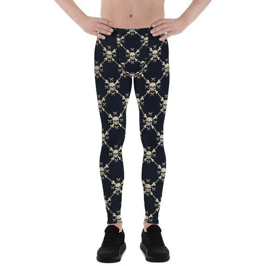 Mens Leggings - Chain Link Skulls Leggings - Anna's Shop