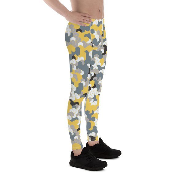 Mens Leggings - Yellow Sports Camo Leggings - Anna's Shop