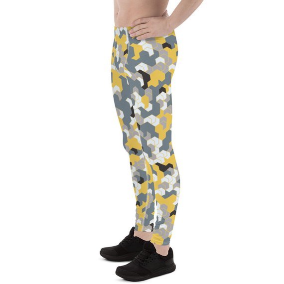 Mens Leggings - Yellow Sports Camo Leggings - Anna's Shop