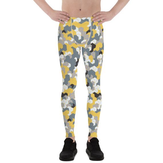 Mens Leggings - Yellow Sports Camo Leggings - Anna's Shop