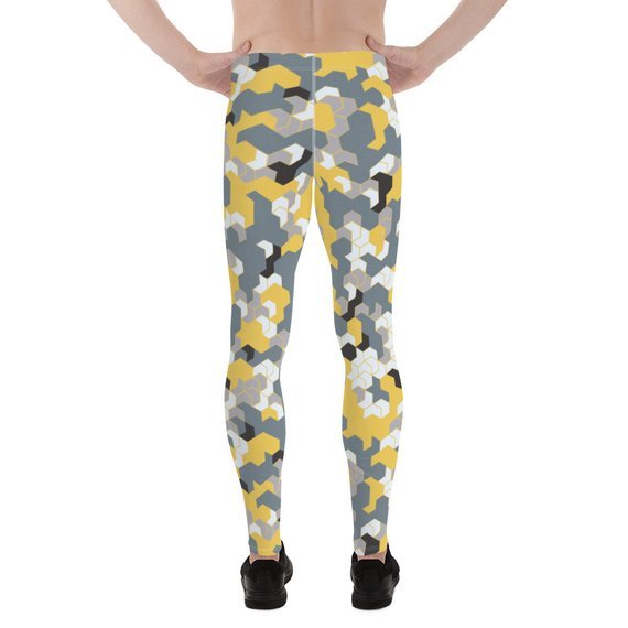 Mens Leggings - Yellow Sports Camo Leggings - Anna's Shop