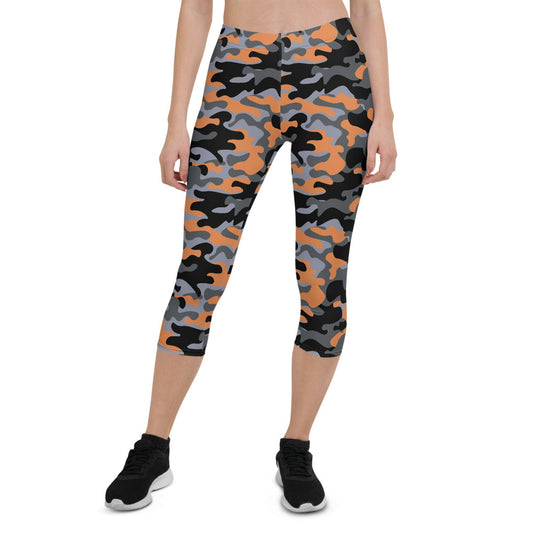 Orange and Gray Camo Capri Leggings for Women - Anna's Shop