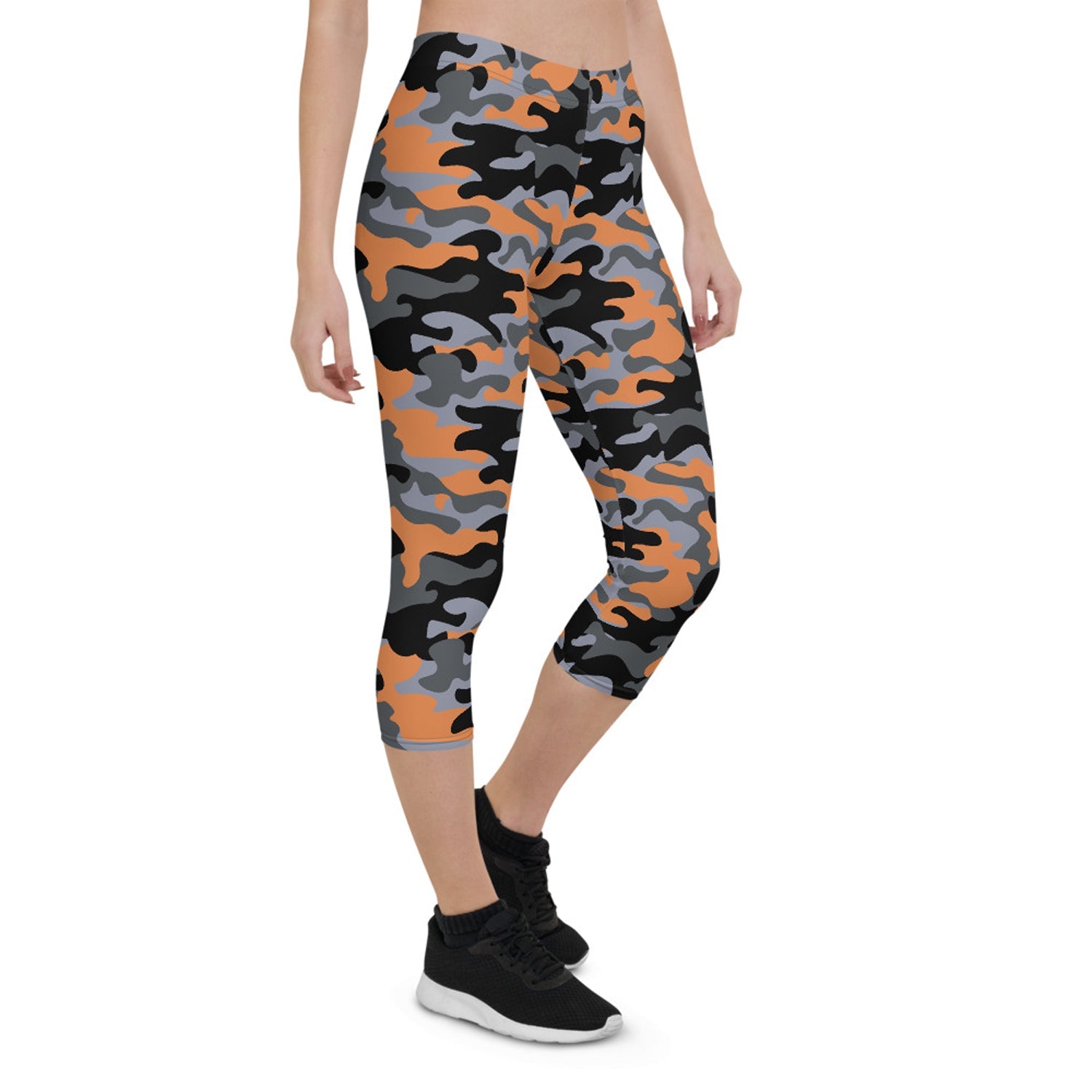 Orange and Gray Camo Capri Leggings for Women - Anna's Shop