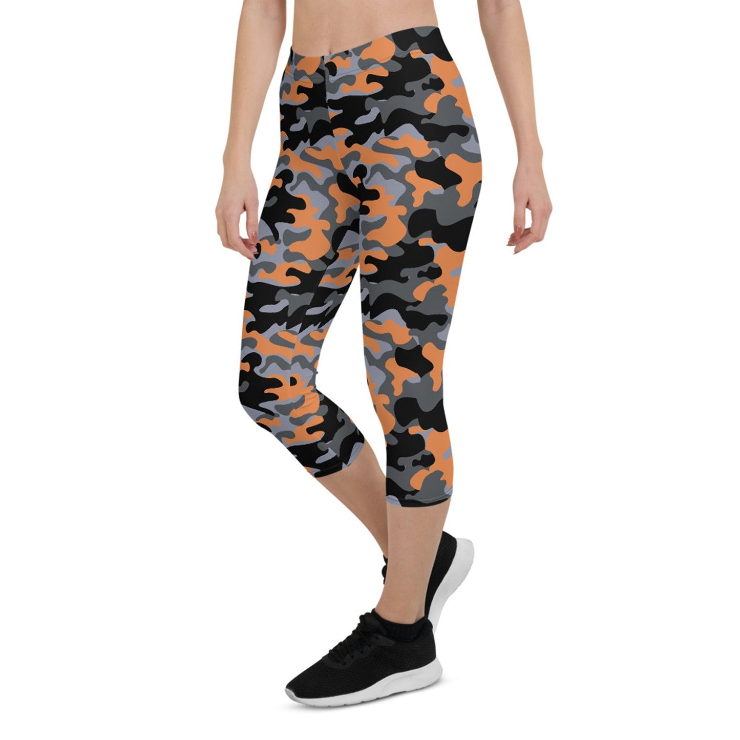 Orange and Gray Camo Capri Leggings for Women - Anna's Shop