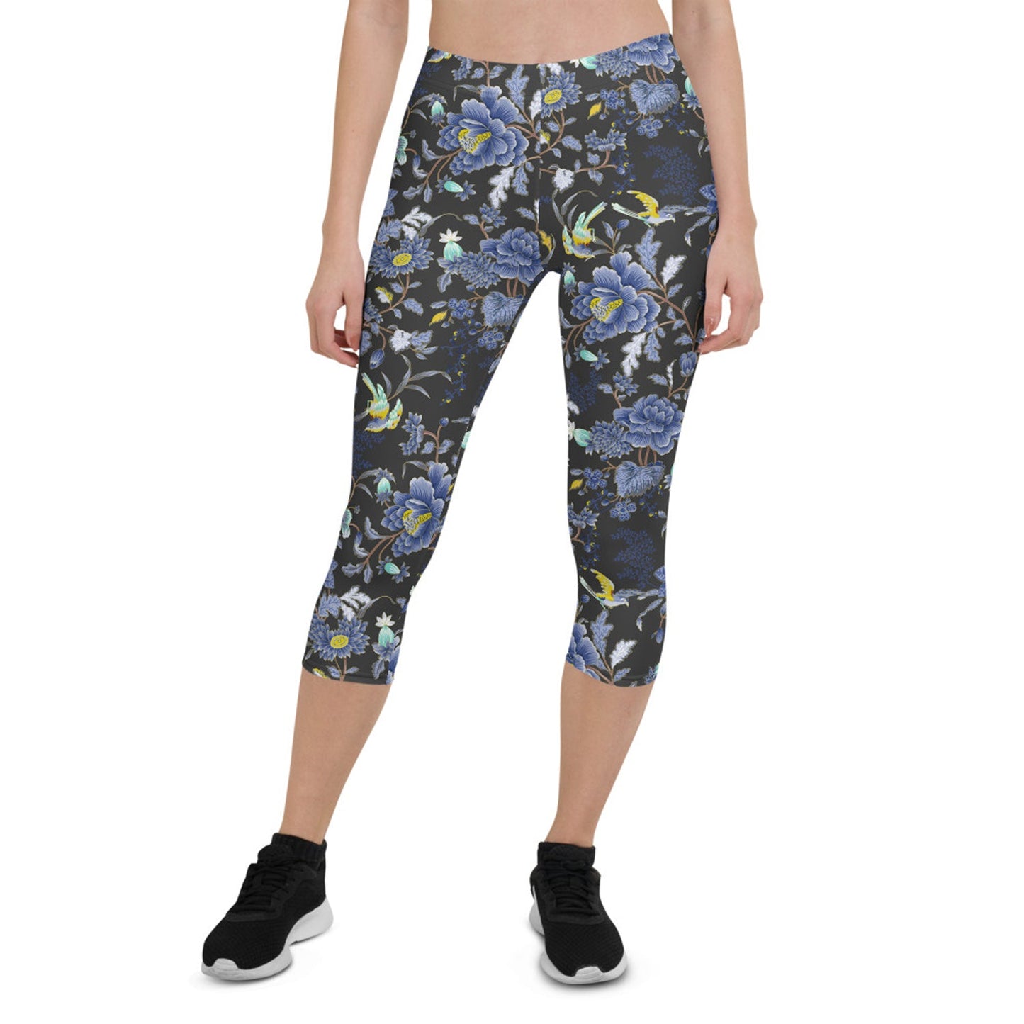 Oriental Floral Capri Leggings on Dark Gray - Anna's Shop